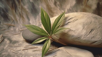 Beautiful green plant stone growing stone wallpaper image AI generated art