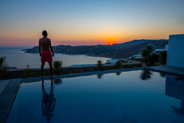 Naklejka premium Villa with swimming pool in Mykonos town