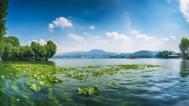 Beautiful hangzhou west beautiful scenery the lake photography image AI generated art