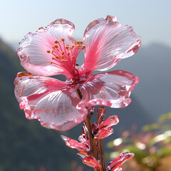 Beautiful hibiscus crystal magic flower rose tree image AI generated art