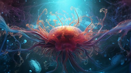 Beautiful jellyfish nebula underwater creature ocean illustration picture AI generated art