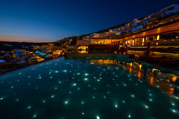 Amazing restaurant view at blue hours, Mykonos, Greece