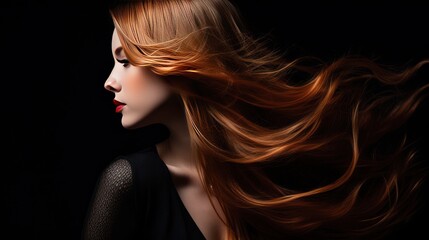 Naklejka premium Portrait of young woman with long brown windblown ,Beauty model girl with curly hairstyle