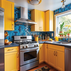  A vibrant kitchen scene featuring sunshine-yellow
