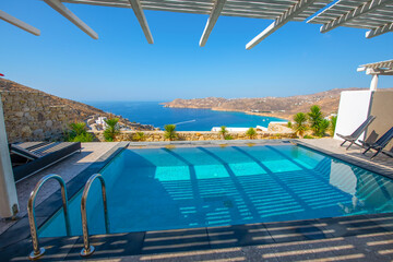 Infinity swimming pool in the villa , Mykonos, Greece
