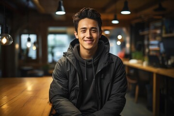 Fototapeta premium Asian Man Vlogger Employee Professional Setting Generative AI