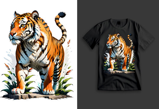 Illustration of tiger t-shirt graphics design ready for print, DTF clipart sticker designs