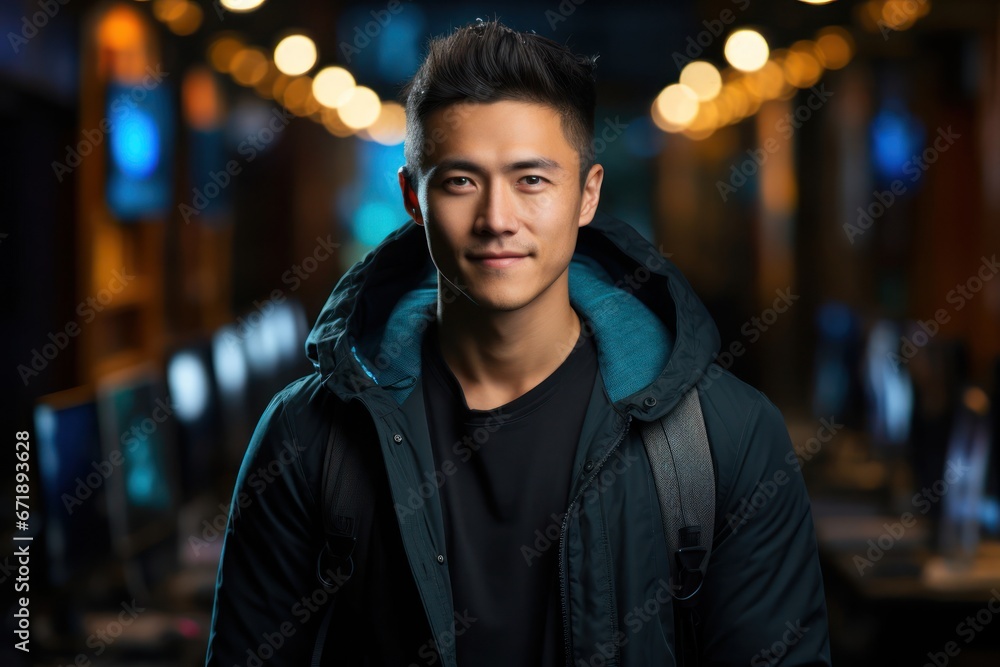 Aufkleber asian man web developer occupation professional background generative ai