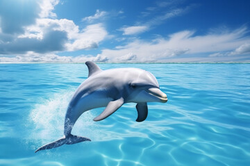 Dolphins are in the clear and beautiful sea water. This is the result of our efforts to protect the natural environment of the ocean. Concept for environment ,  conservation activities and marine life