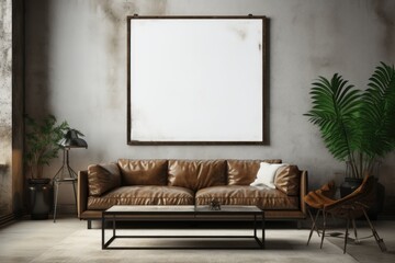 empty poster frame on wall of living room , blank poster frame,