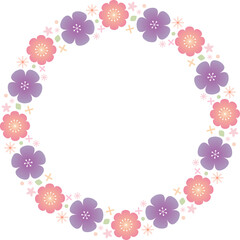 ピンクの紫の花の丸いフレームのベクター画像素材
