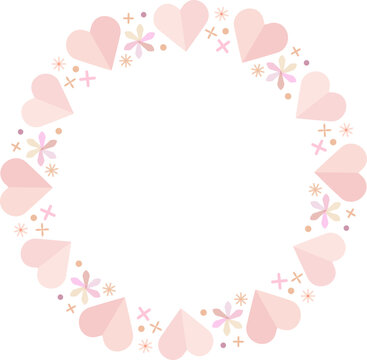 バレンタインや結婚式に使えるピンクのハートのベクターフレーム画像