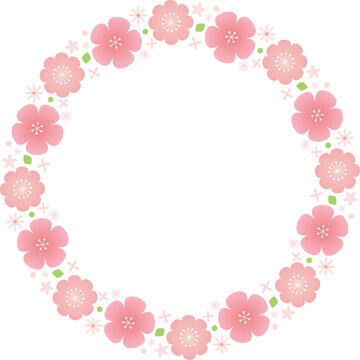 ピンクの花の丸いフレームのベクター画像素材
