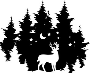 Deer in the forest at night