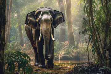 Elephant standing - Thailand. Full-length image of an Asian elephant standing - obrazy, fototapety, plakaty