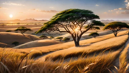 Foto op Aluminium Sunrise savanna  grass fields in Africa    © anjana