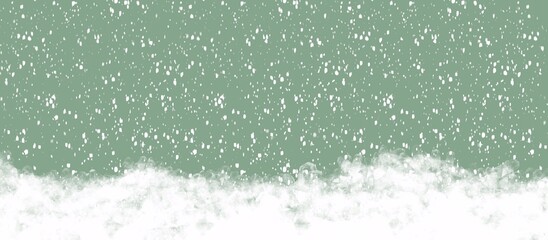 Simple Christmas horizontal landscape in soft green with white snow falling. Empty space for banner or advertising design. 