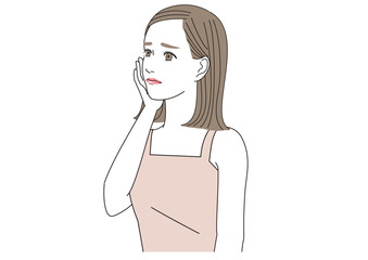 頬に手をあててl困った顔で上を見上げている女性