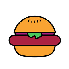 Cute Burger With Beef and Cheese Icon Vector Illustration 