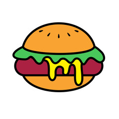 Cute Burger With Beef and Cheese Icon Vector Illustration 