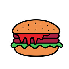 Cute Burger With Beef and Cheese Icon Vector Illustration 