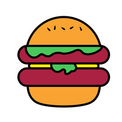 Cute Burger With Beef and Cheese Icon Vector Illustration 