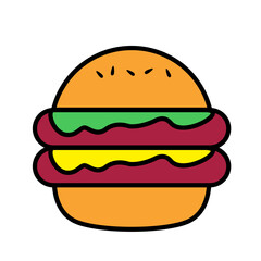 Cute Burger With Beef and Cheese Icon Vector Illustration 