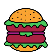 Cute Burger With Beef and Cheese Icon Vector Illustration 