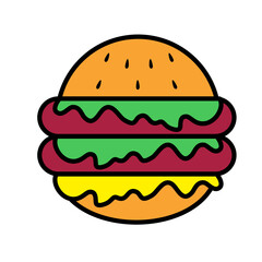 Cute Burger With Beef and Cheese Icon Vector Illustration 