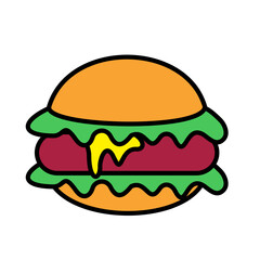Cute Burger With Beef and Cheese Icon Vector Illustration 
