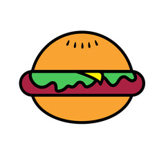 Cute Burger With Beef and Cheese Icon Vector Illustration 