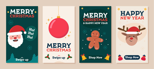 Christmas and Happy New Year design templates. For trendy holiday social media post, cover, poster, background, highlight. Vector illustration.