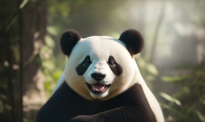 Obraz premium Wild panda smiling friendly in nature