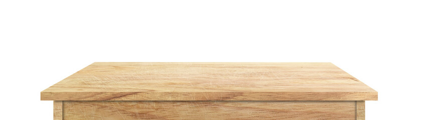 Empty wood table top isolated on transparent background. For display or montage your products
