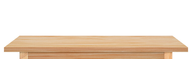 Empty wooden tabletop isolated on transparent background. rustic desk wood for placement or montage product display.