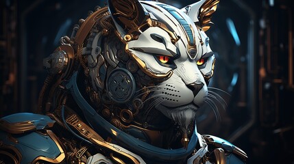 sanctuaries of enigmatic techno sphinx, digital art illustration, Generative AI