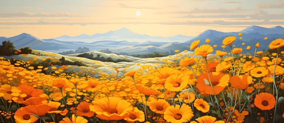Foto auf Acrylglas Little yellow flowers all over the mountains and plains 4 © 文广 张