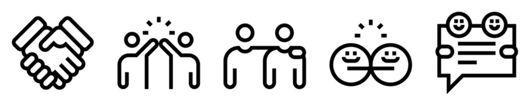 Conjunto de iconos de amistad. Manos unidas, chocar pu&ntilde;os, abrazo, amigos, comunicaci&oacute;n amistosa. Ilustraci&oacute;n vectorial