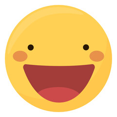 Cute emoji with a big smile.Very happy yellow emoticon full of happiness, surprise and joy. Smiling face icon. To use as a sticker, on social networks, social media, web, chat, templates and designs