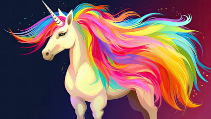 Obraz na płótnie Canvas Cute magical running unicorn with rainbow hair, isolated on white background. Print for t-shirt or sticker. Romantic art. AI