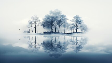 Serene trees standing tall on a white canvas