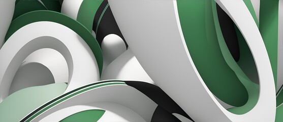 White and dark green modern futuristic abstract background with curved shapes, lines, circles and 3d effect from Generative AI