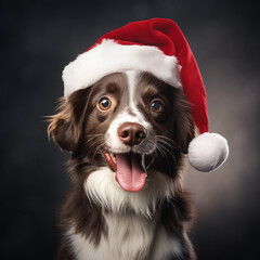 Dog wearing a Santa hat