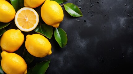 Bright lemons stand out on a dark countertop