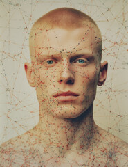 Young Man With Connected Dotted Lines; AI Generated - 671914868