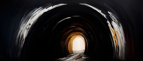 Dark tunnel art painting with long brush strokes from Generative AI