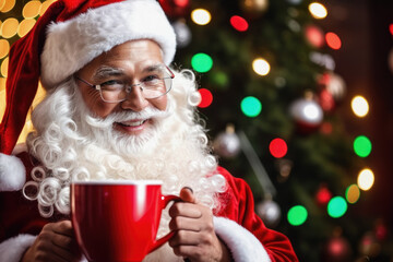 santa claus with cup of coffee