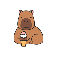 capybara and ice cream. Cute cartoon character. Vector illustration.