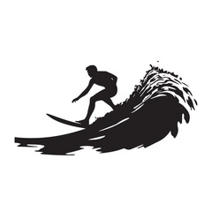 black silhouette of a Surfer riding a wave - obrazy, fototapety, plakaty