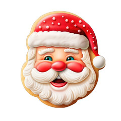 Santa Claus face - Christmas sugar cookie, isolated on transparent background